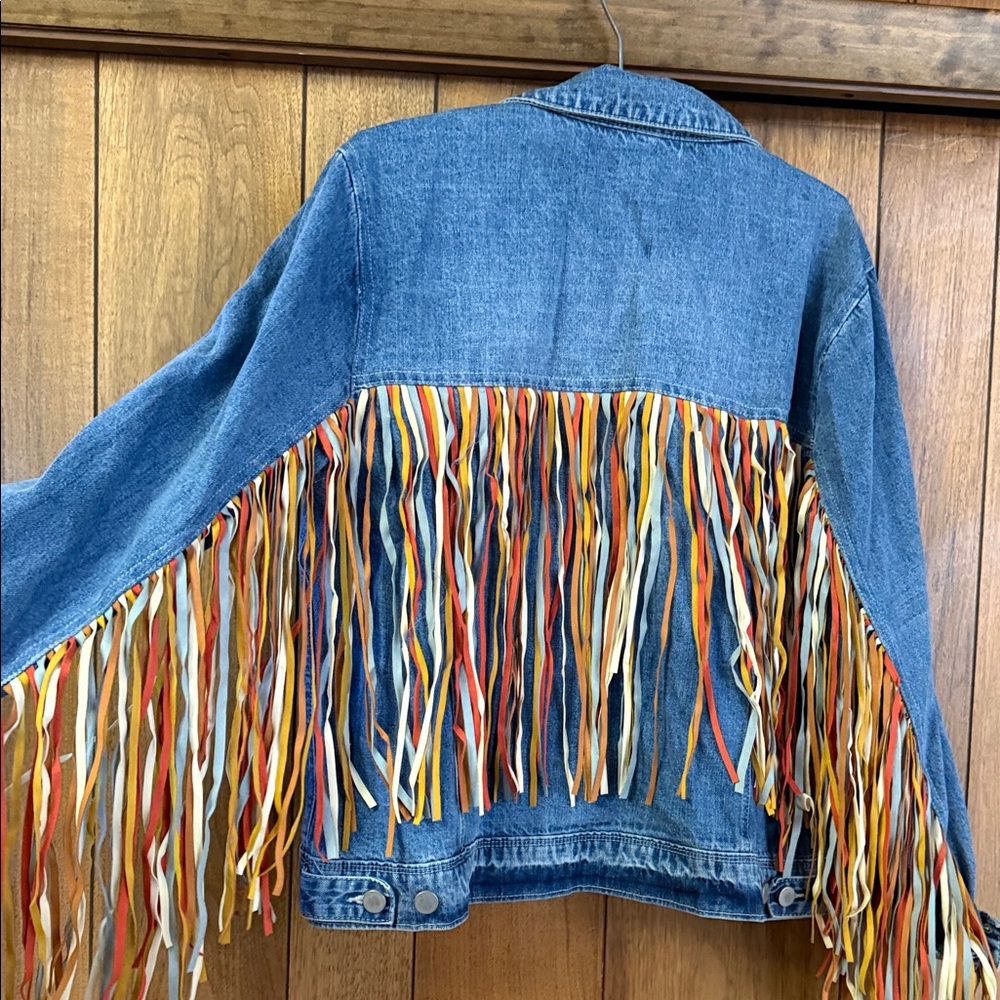 Scully Blue Jean Jacket with Multicolor Fringe - Picture 2 of 2